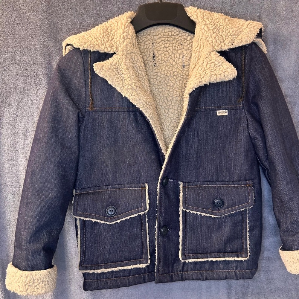 Vintage Toughskins Kids 4T Denim Sherpa Lined Jacket Western Style Winter Coat